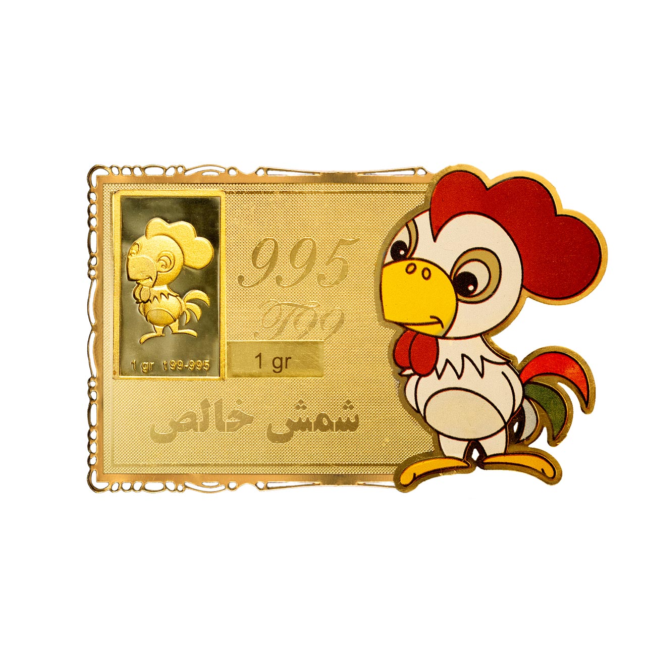 شمش طلا با طرح خروس یک گرمی مدل کارت فلزی